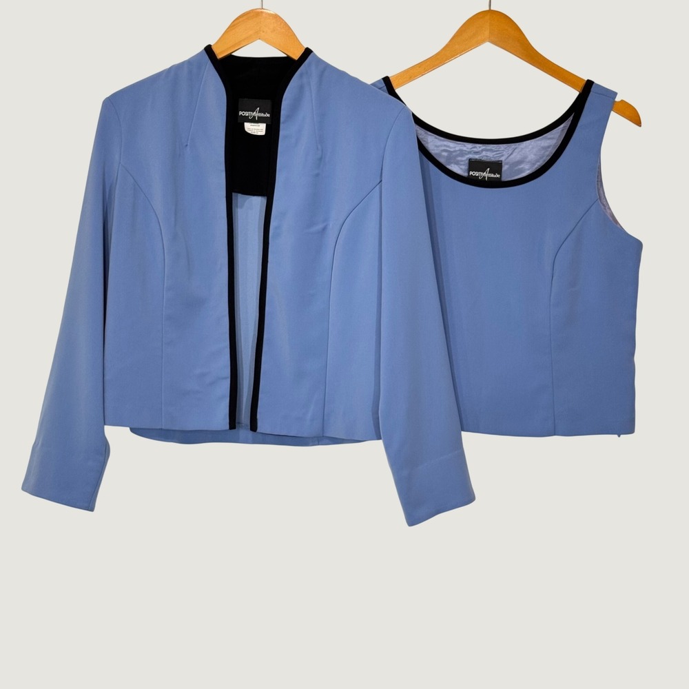 Positive Attitude Jacket & Tank Shell 2pc Womens 12 Blue Vintage USA Career